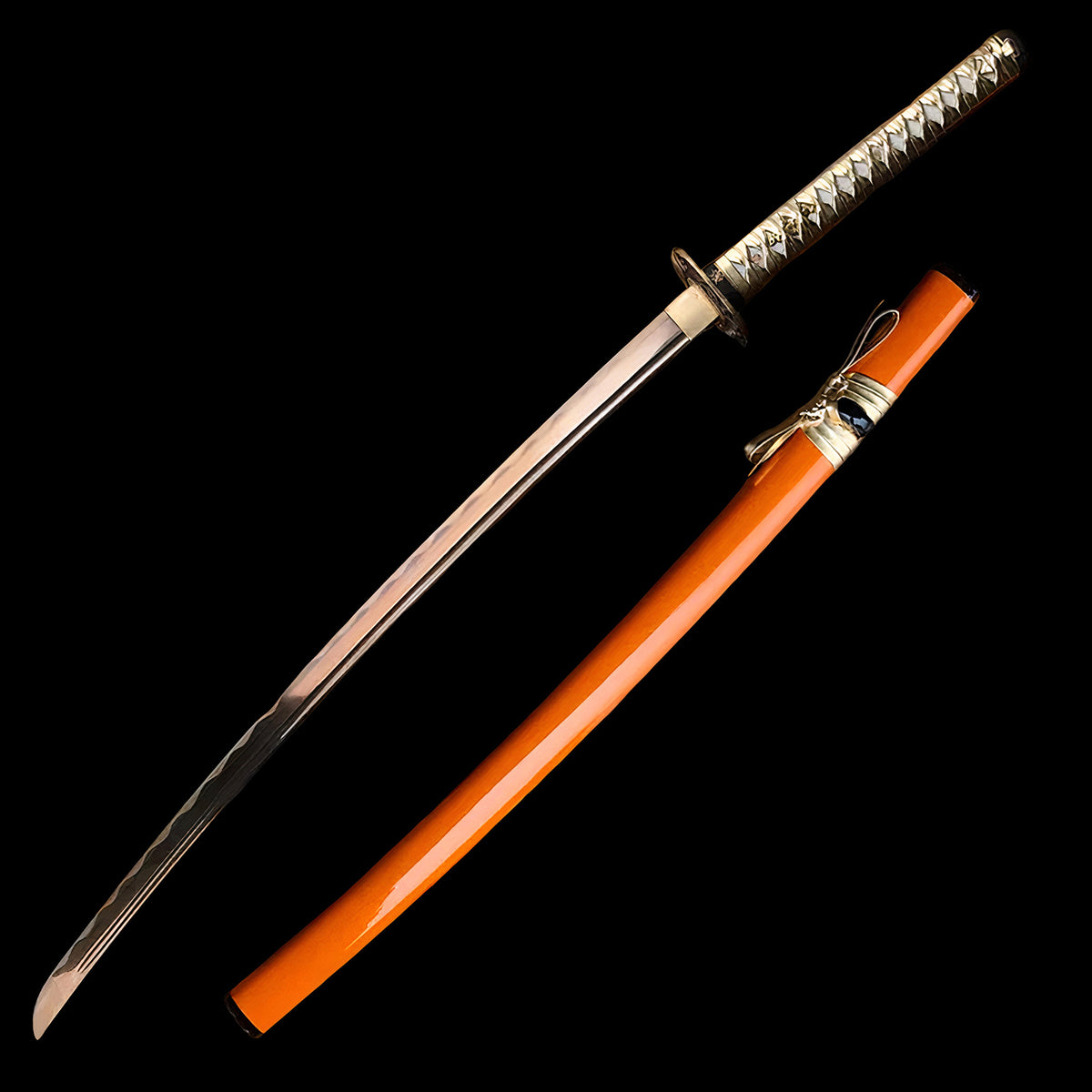 Onikiri Gold Damascus Katana Sword Battle Ready Handmade Orange