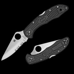 Spyderco Delica 4 Lightweight Combo Edge VG10 Pocket Knife Black FRN Handle