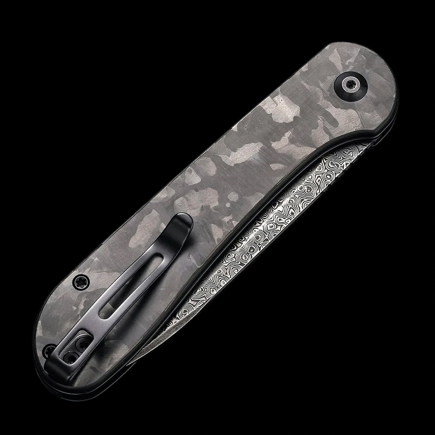 CIVIVI Elementum Damascus Steel Button Lock Pocket Knife Marble Carbon Fiber Handle