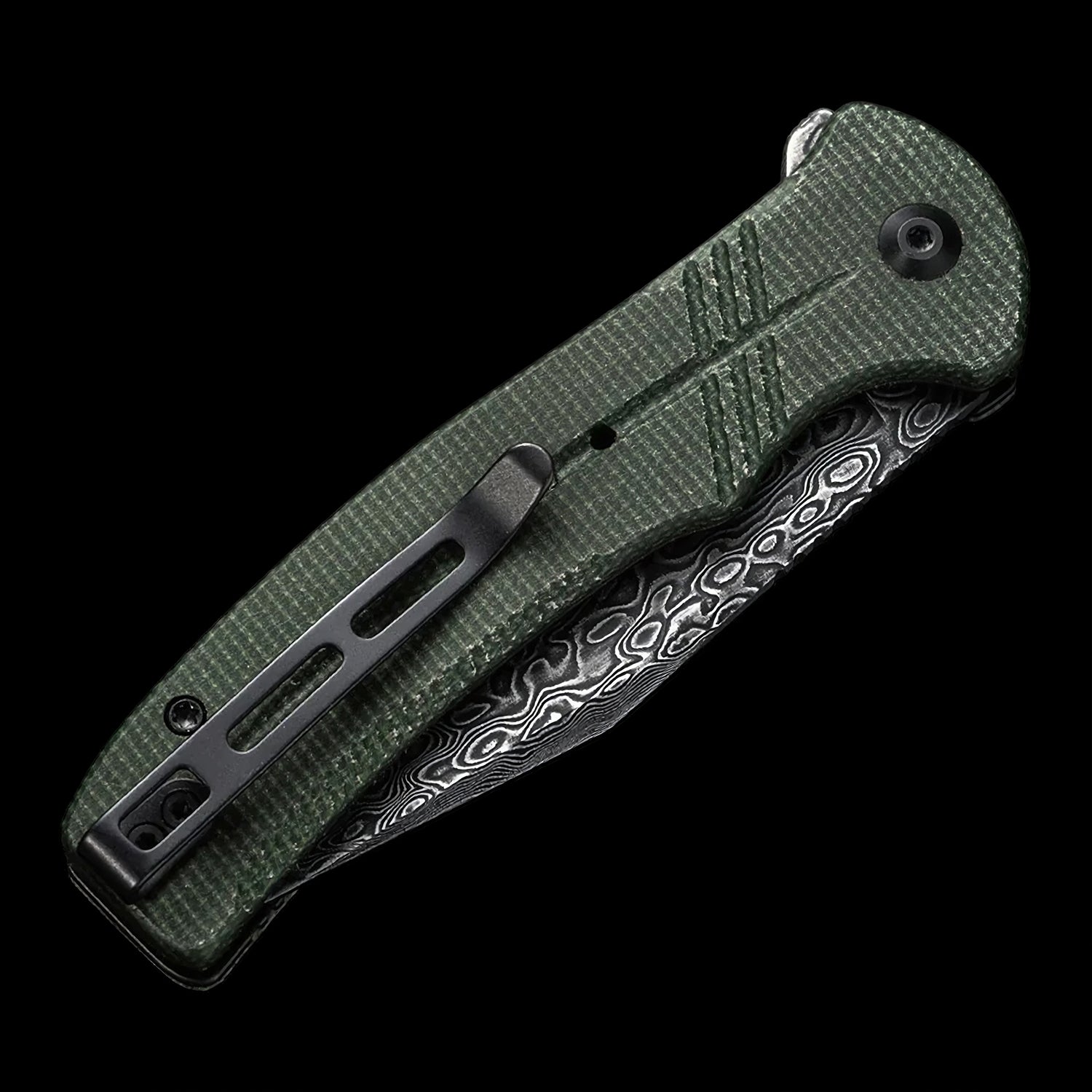 CIVIVI Cogent Damascus Steel Button Lock Flipper Green Micarta Handle