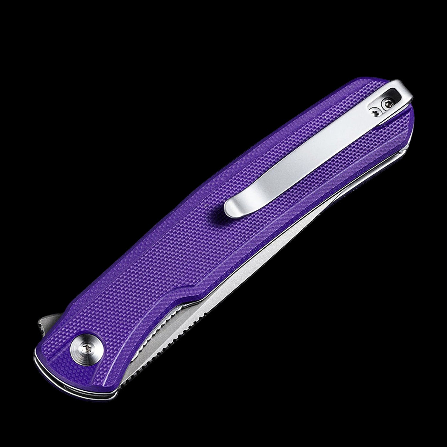 SENCUT Scitus D2 Stonewashed Flipper - Purple G10 Handle