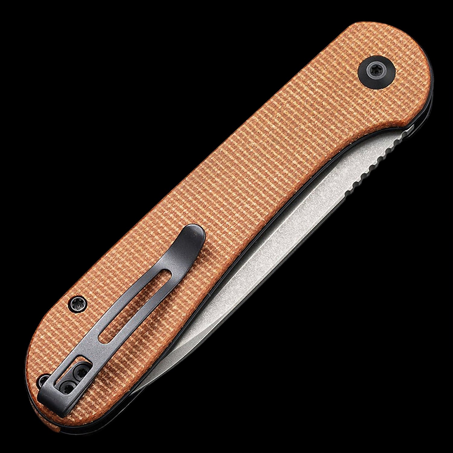 CIVIVI Elementum Gray Stonewashed Button Lock Flipper Brown Micarta Handle