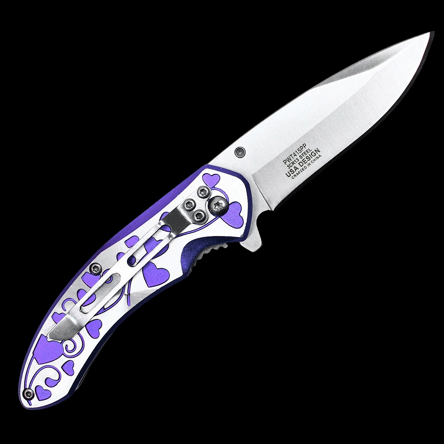 Floral Hearts Spring Assisted Pocket Knife Set 4 Pack