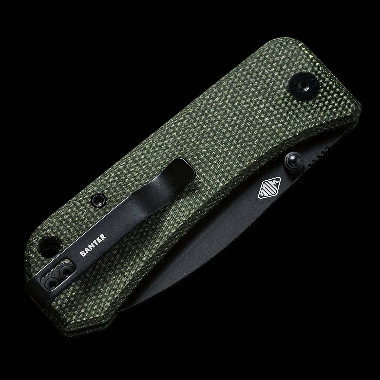 WE Knife Banter S35VN Black Stonewashed Pocket Knife - Green Micarta Handle