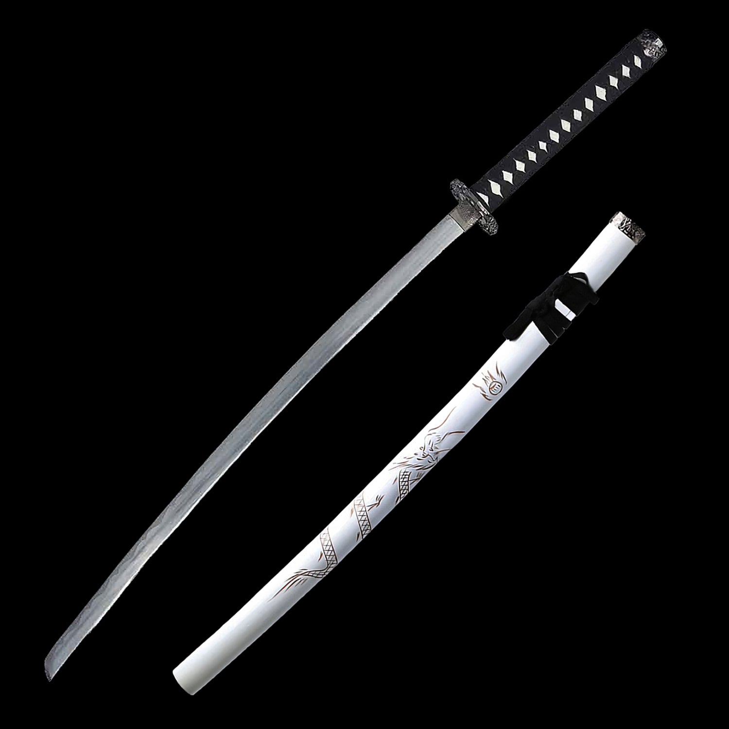 White Dragon Collectible Display Triple Katana Sword Set with Stand (dull blade)