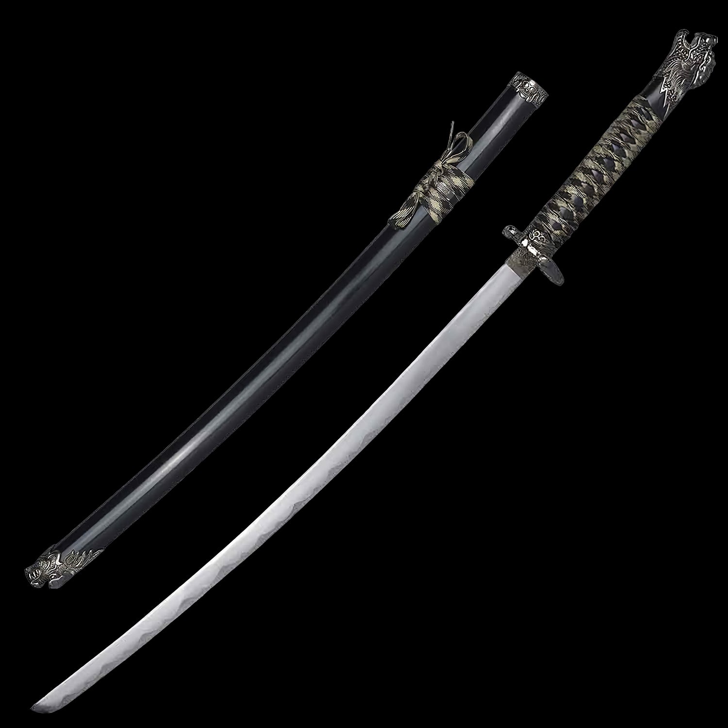 Black Highlander Dragon Collectible Display Katana Sword (dull blade)