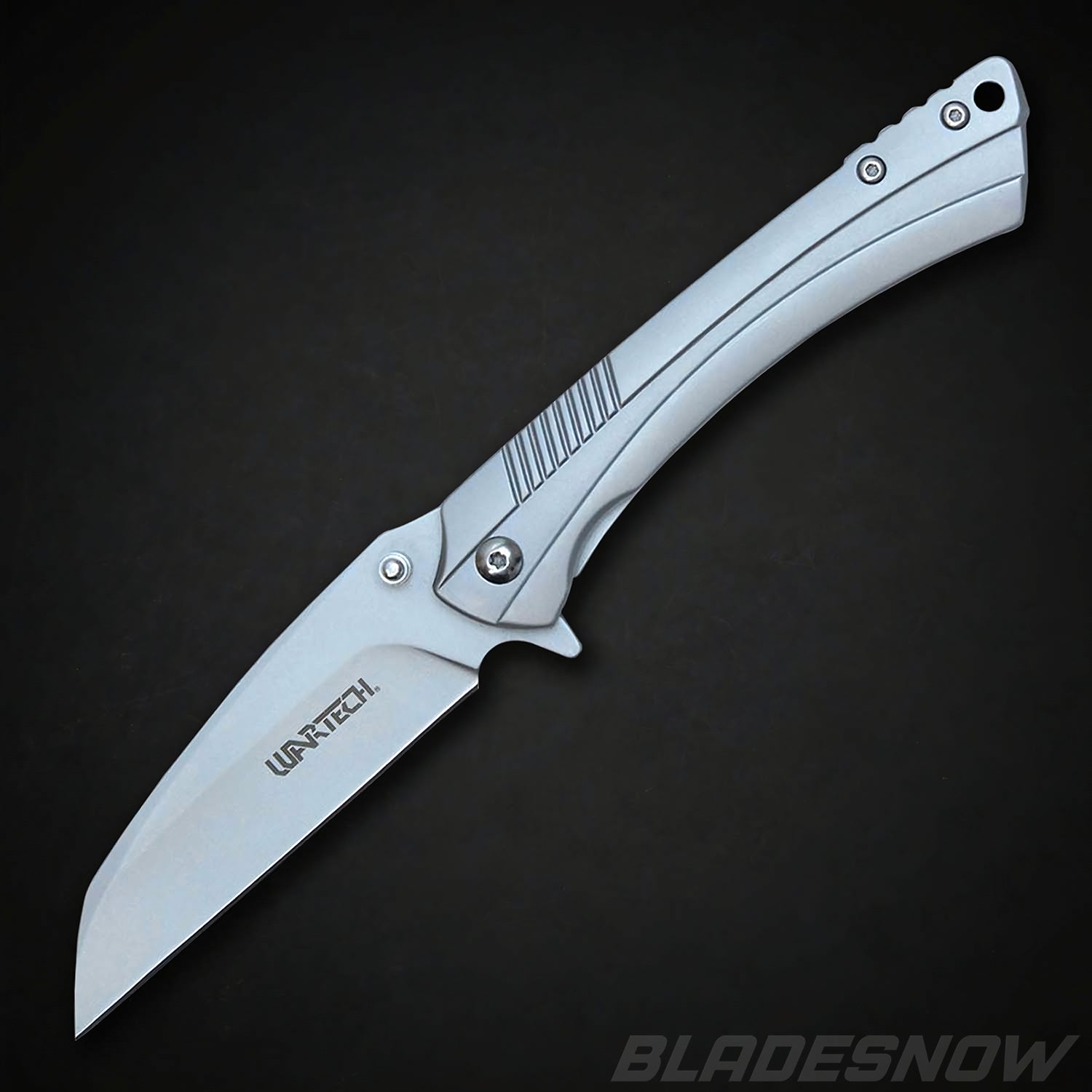 Reverse Tanto Spring Assisted Pocket Knife Silver 8"