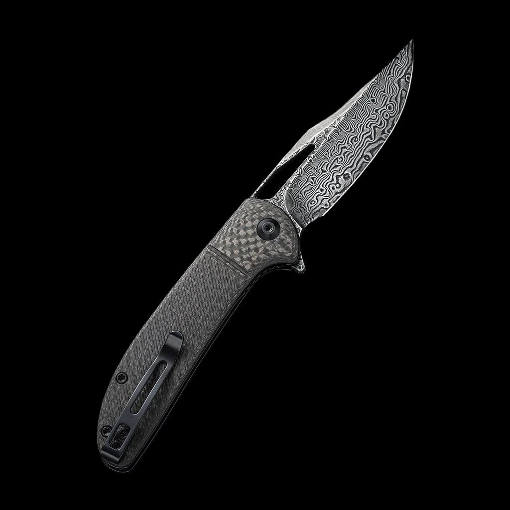 CIVIVI Ortis Damascus Blade Flipper Twill Carbon Fiber Handle