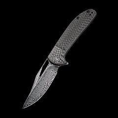 CIVIVI Ortis Damascus Blade Flipper Twill Carbon Fiber Handle