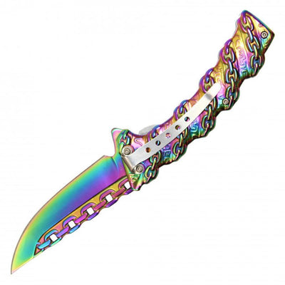 Fantasy Chain Rainbow Spring Assisted Pocket Knife 8"