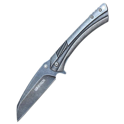Reverse Tanto Spring Assisted Pocket Knife Stonewashed 8"