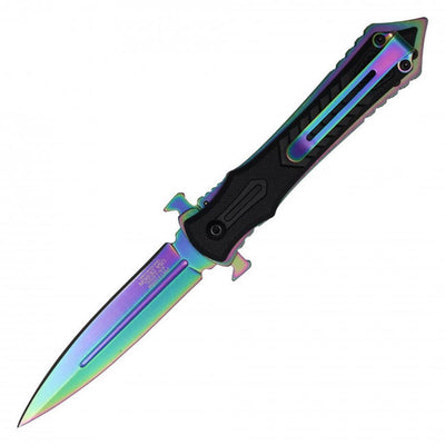 8" Spring Assisted Stiletto Pocket Knife - Rainbow
