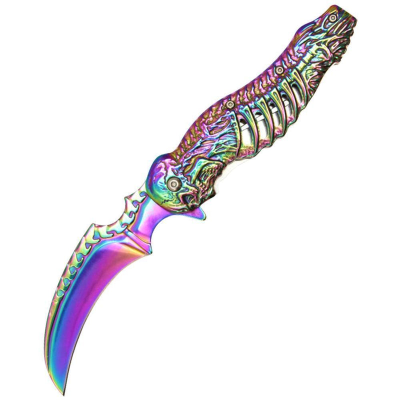 Skeleton Claw Rainbow Spring Assisted Pocket Knife 8"