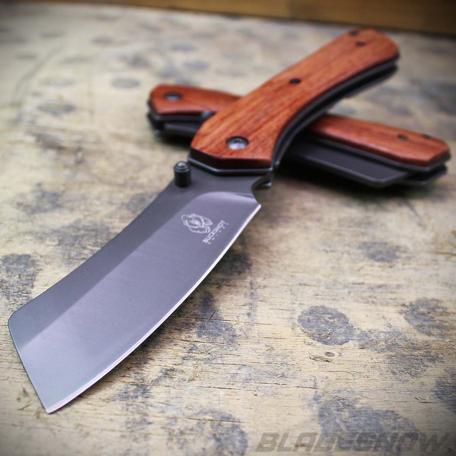 Mini Pocket Cleaver Knife, Olive Wood Handle, Carbon Steel Polish