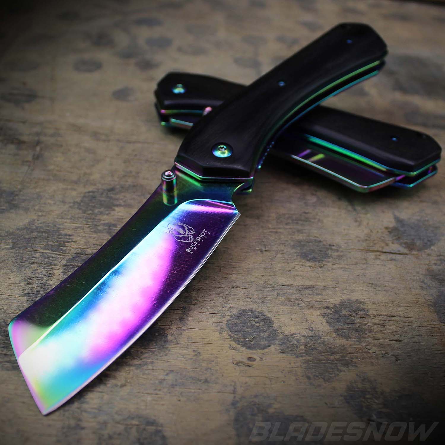 Black Wood Handle Titanium Rainbow Blade | Pocket Knife