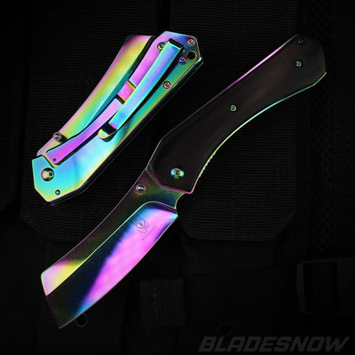 Rainbow shaded spring assisted pocket knife