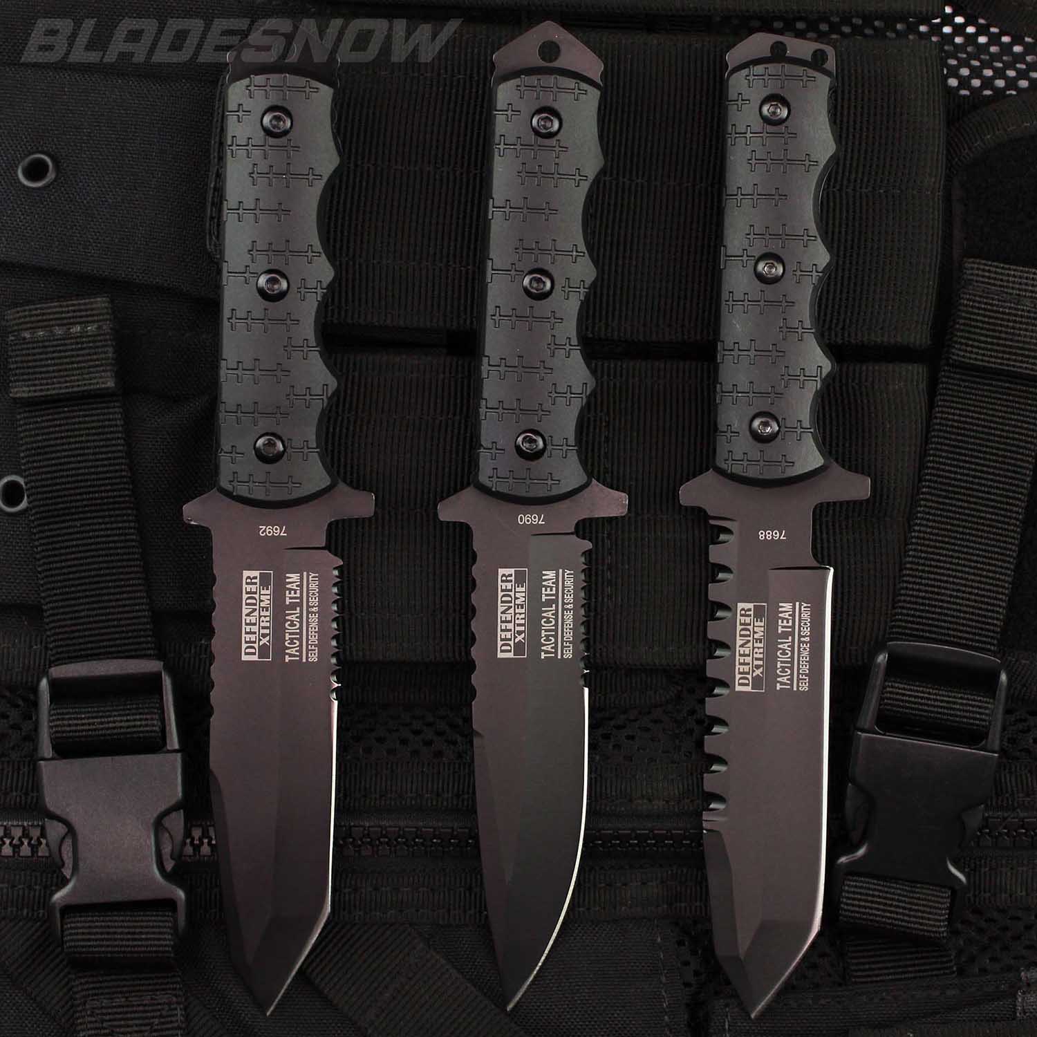 3 PC Set of Tactical Combat Military Fixed Blade Knives