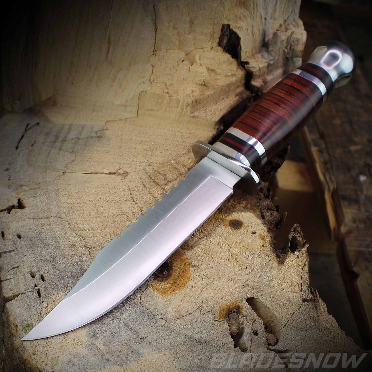 16.5 LARGE WOOD HANDLE BOWIE HUNTING KNIFE w/ SHEATH Fixed Blade