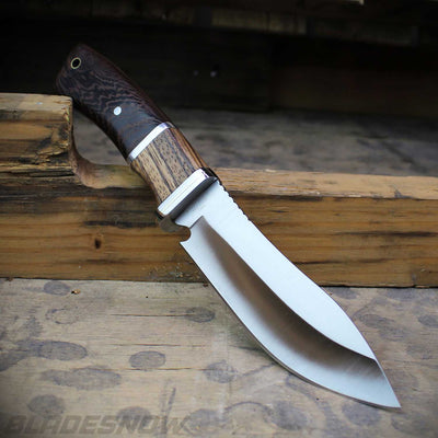 2-Tone hunting knife partial tang  with wood handle