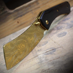 Gold coated Damascus pattern pocket cleaver