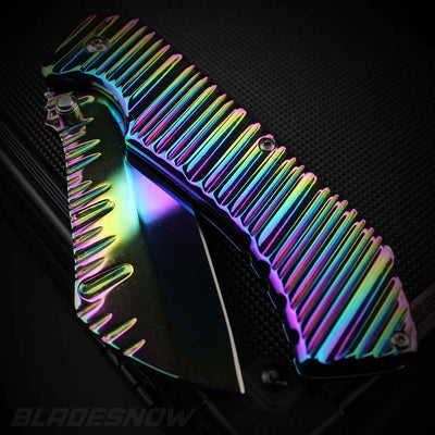 Beautiful Rainbow Aura Pocket Cleaver Spring Assisted