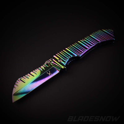 Beautiful Rainbow Aura  Spring Assisted Pocket Knife