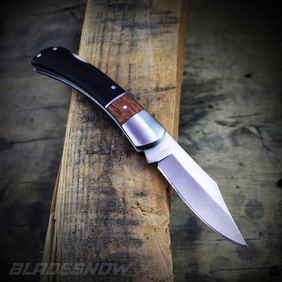 Dark wood lockback pocket knife