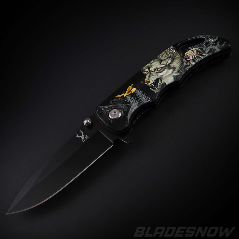 Black knife - Raging wolf Spring assisted pocket knife