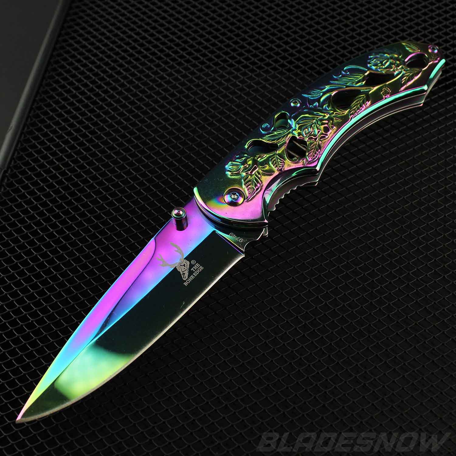 Rainbow Ornate Spring Assisted Pocket Knife