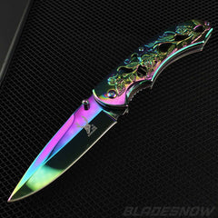 Rainbow Ornate Spring Assisted Pocket Knife