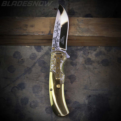Gold spring assisted pocket knife | Westren cowboy knife