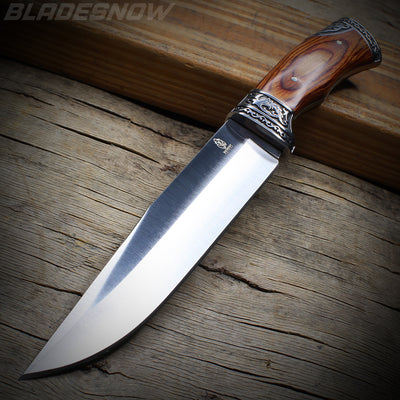 Wood Handle Ornate Fixed Blade Bowie Knife