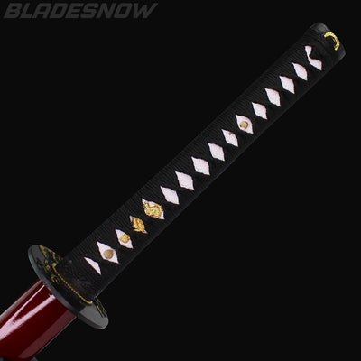black grip on red katana sword