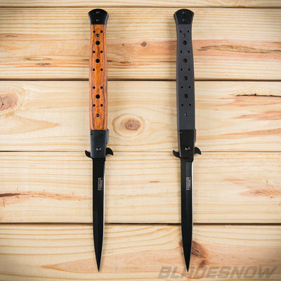 2pc 13" stiletto spring assisted knife | G10 wooden knife